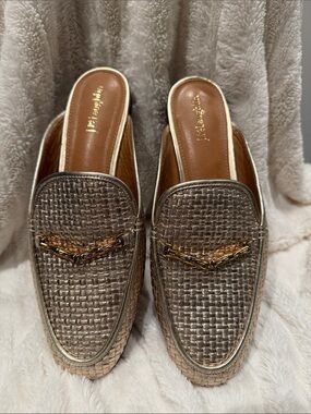J McLaughlin Gold Basket Weave Loafers